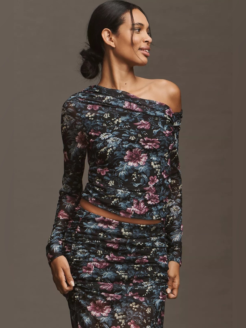 Anthropologie Mesh Long-Sleeve Asymmetric Top
